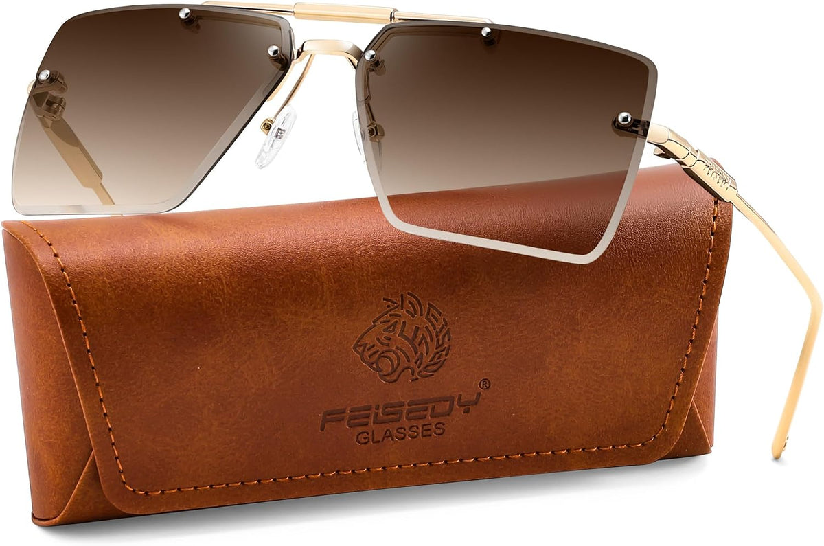 Mocha Caramel Gradient / 60 Millimeters | B0HFJSH8QF | FEISEDY Rimless Aviator Sunglasses for Women Men Luxury UV400 Shades