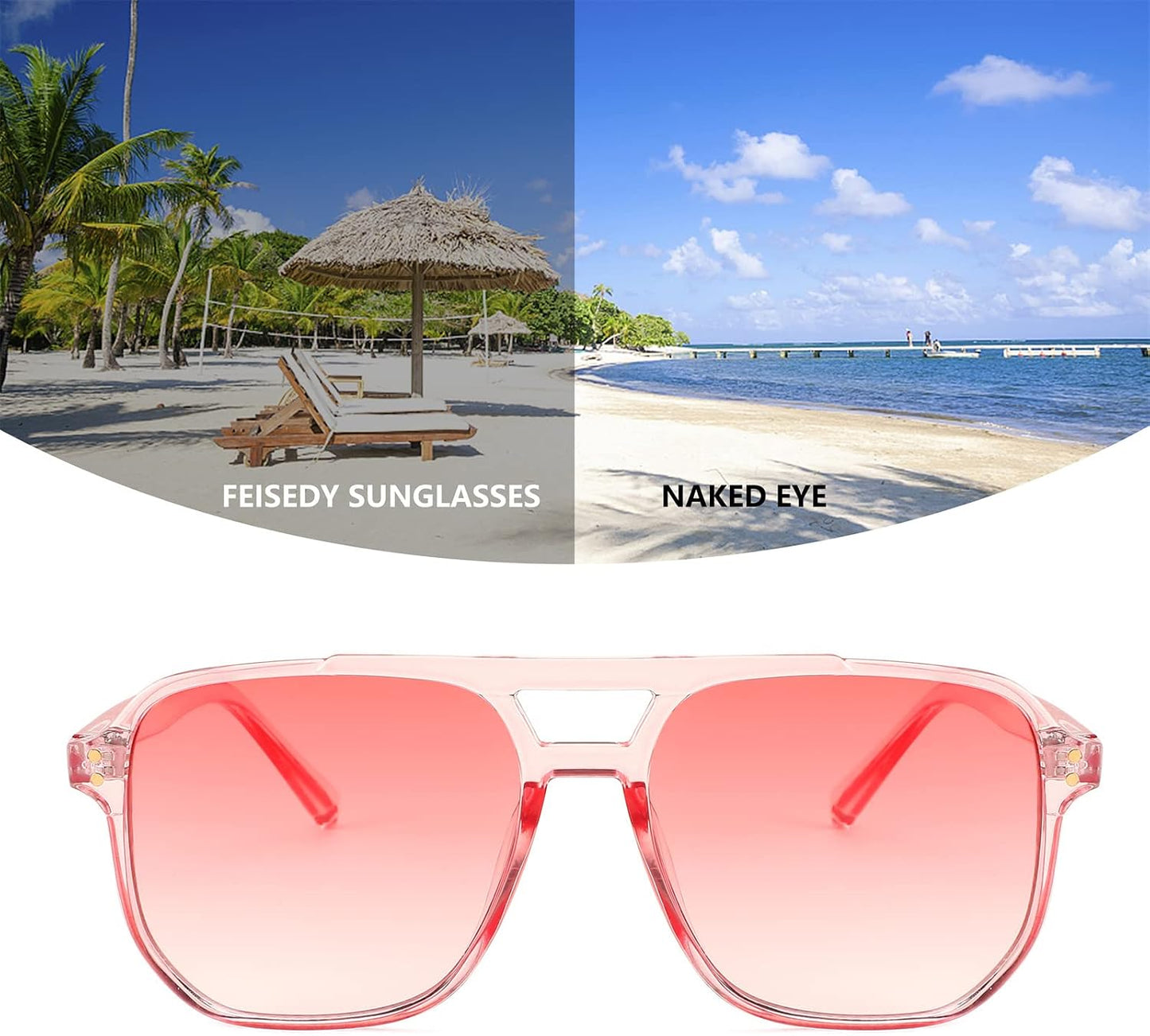 商品图片 113 | B09J8999GR | FEISEDY Retro Square Aviator Sunglasses Women Men 70s Vintage Trendy Plastic Frame Sun Glasses B2835