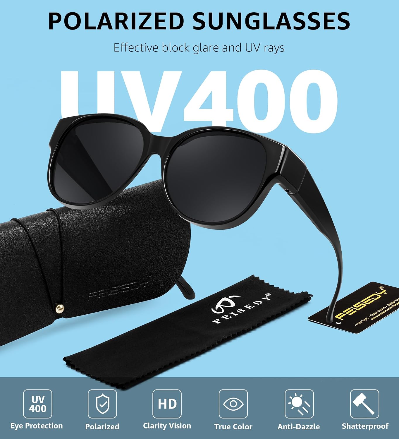 商品图片 18 | B0FRRT5Z37 | FEISEDY Fit Over Glasses Polarized Sunglasses, UV400 Protection for Driving & Outdoor Activities B0328
