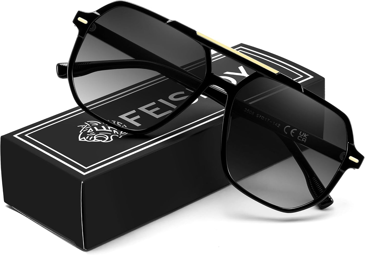 Black/Gradient Grey / 57 Millimeters | B0H71FR7S1 | FEISEDY Retro Aviator Sunglasses for Women Men 70s Square Sun Glasses B0281