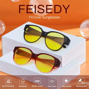 ÉÌƷͼƬ 26 | B0FX4NQCGM | FEISEDY 2Pack Night Driving Glasses Over Glasses with Yellow Lenses Fit Over Polarized Nighttime Sunglasses B0331