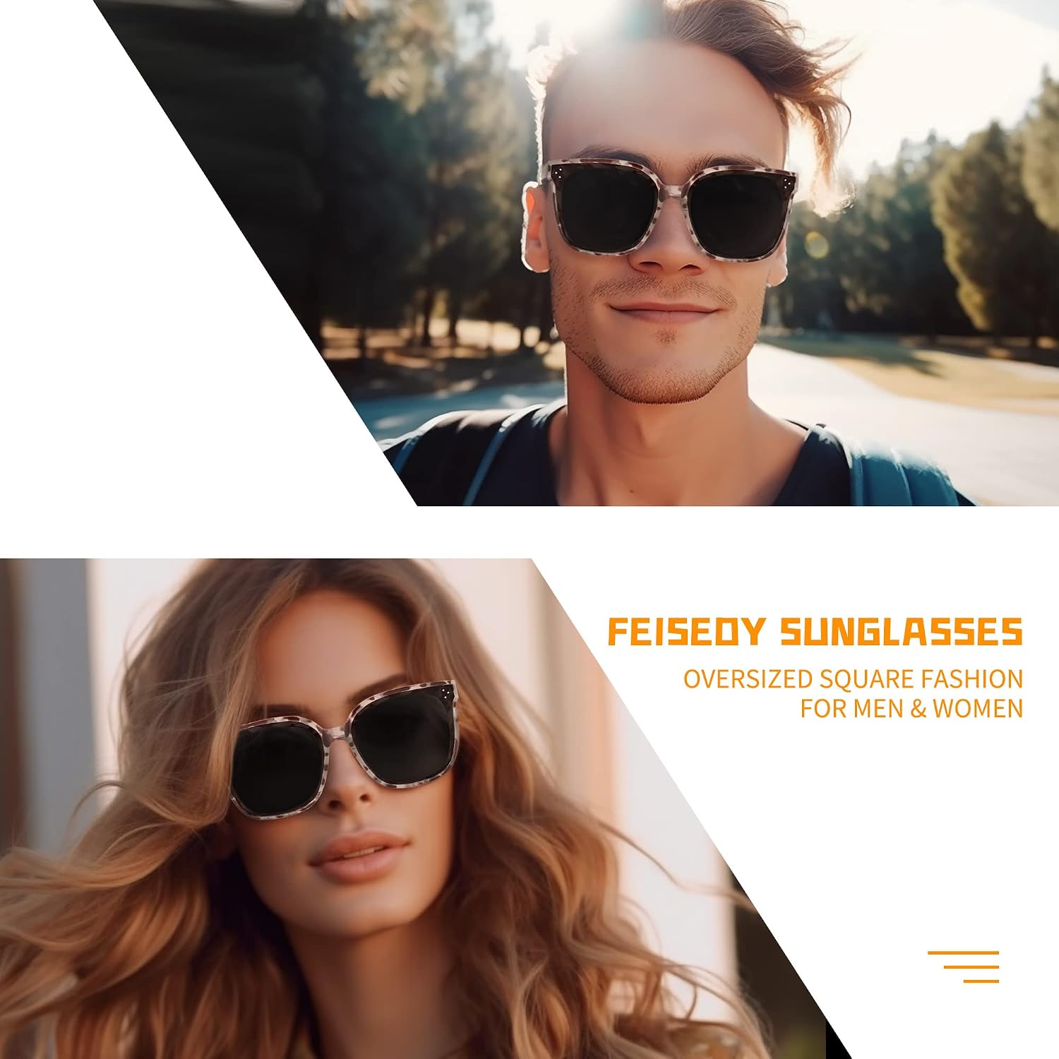 商品图片 75 | B0871BKMTN | FEISEDY Oversized Polarized Sunglasses - UV400 Protection, Square Fashion Sun Glasses for Outdoor & Daily B2600