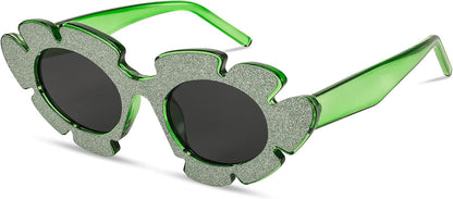 Green Frame | B0BRCJXCWS | FEISEDY Trendy Cat Eye Sunglasses Flower-shaped Frames Retro Diamond Cateye Eyewear for Women Men Oversized Sunglasses B2370