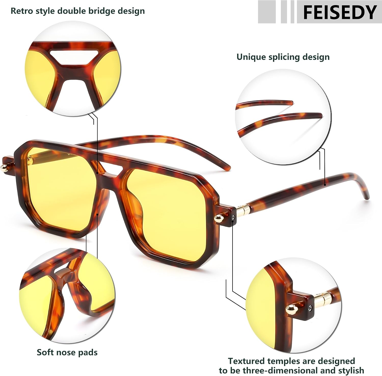 商品图片 176 | B09YTJ4FQZ | FEISEDY Vintage Square 70s Flat Aviator Sunglasses Women Men Classic Retro Stylish Frame UV400 Sunglasses B2622