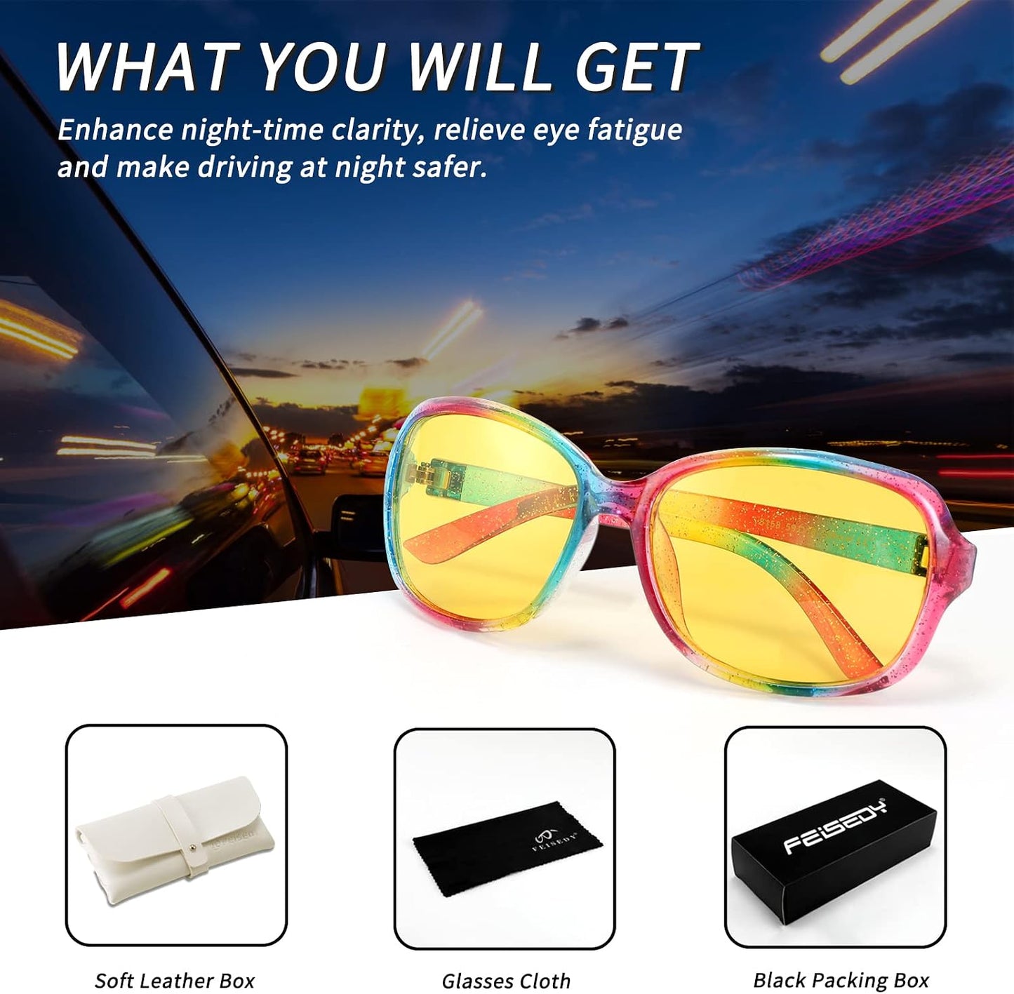 商品图片 58 | B081YY5RM3 | FEISEDY Classic Womens Night Glasses Driving Anti Glare Wrap Around Yellow Sunglasses B2548
