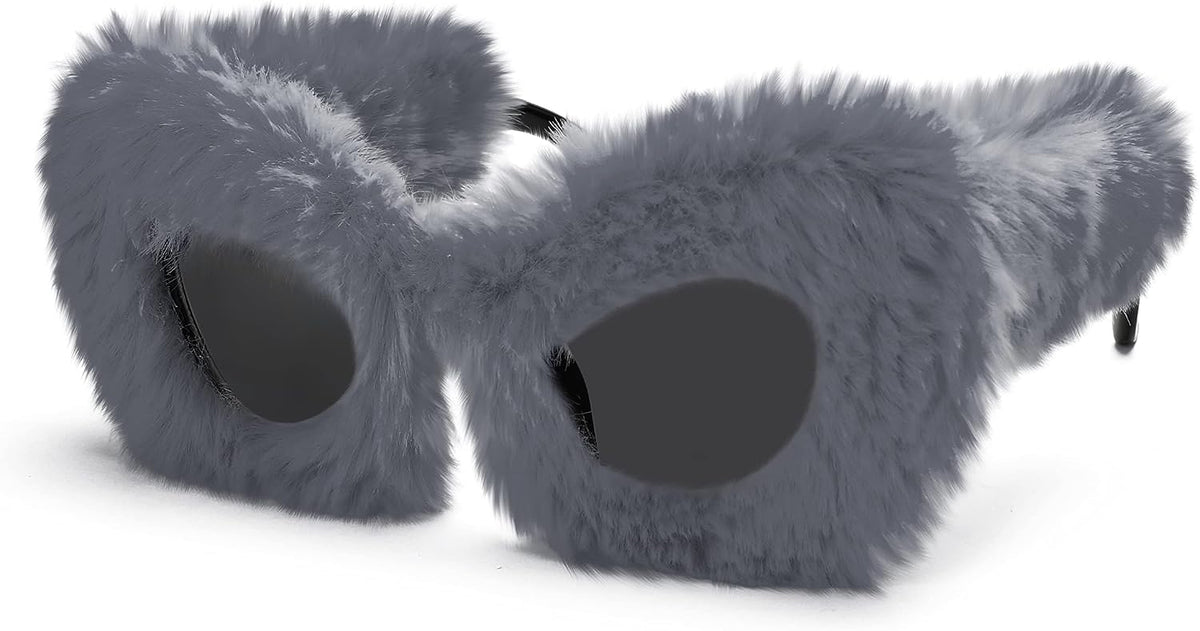 Grey / 70 Millimeters | B0BB27YY87 | FEISEDY Sunglasses Women Plush Fuzzy Soft Velvet Party Masquerade B2877