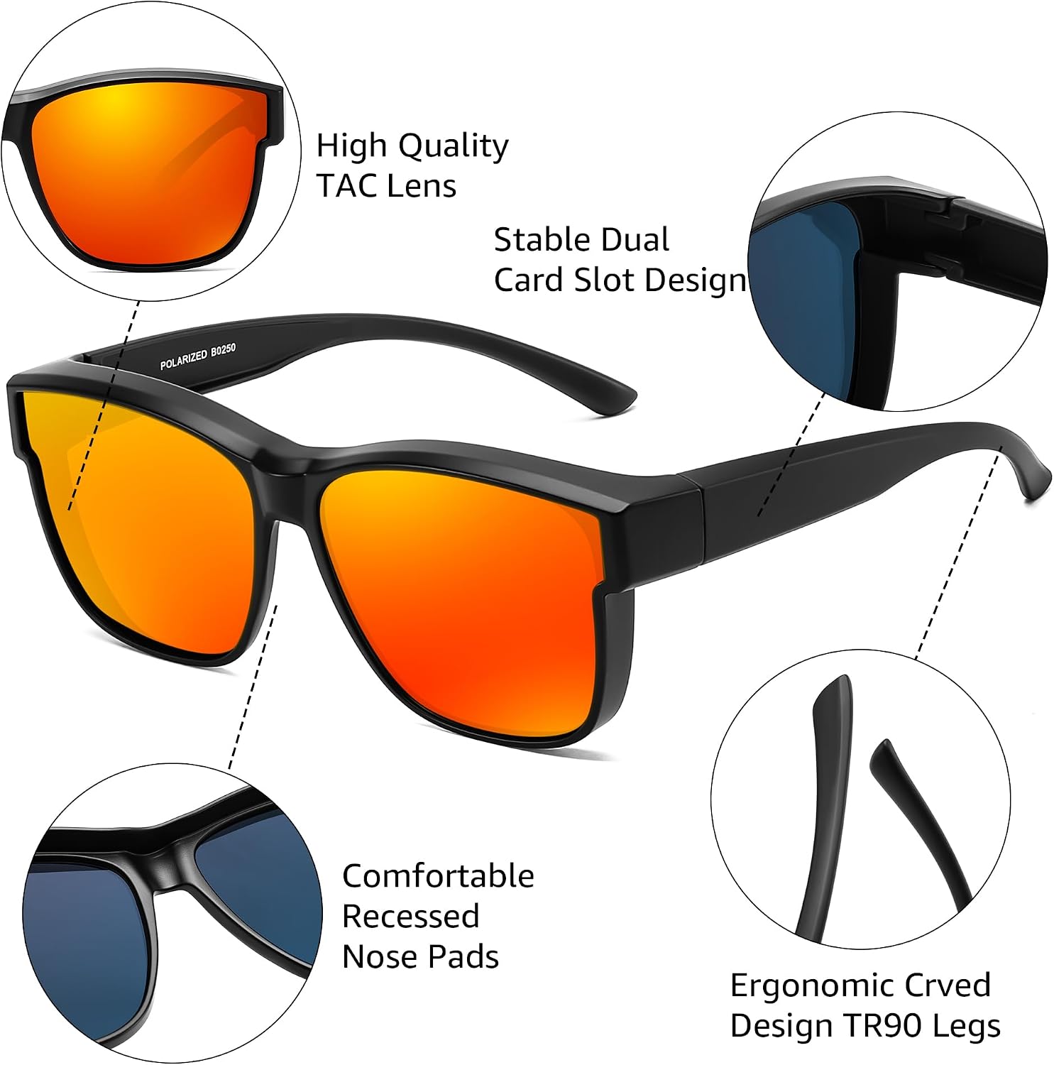 商品图片 4 | B0DK2W3XG7 | FEISEDY Polarized Sunglasses Fit Over Glasses Women, Fit over Glasses Sunglasses for Driving UV400 Protection B0250