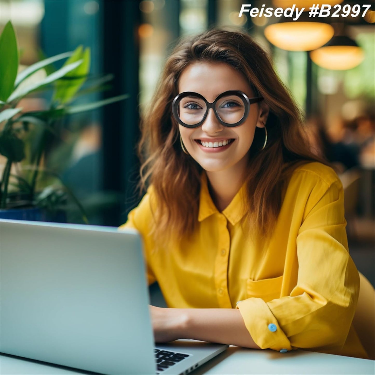 商品图片 23 | B0CQ26NQZS | FEISEDY Oversized Blue Light Blocking Glasses Women Men Retro Big Round Frame Eyewear Clear Lens Computer Glasses B2997