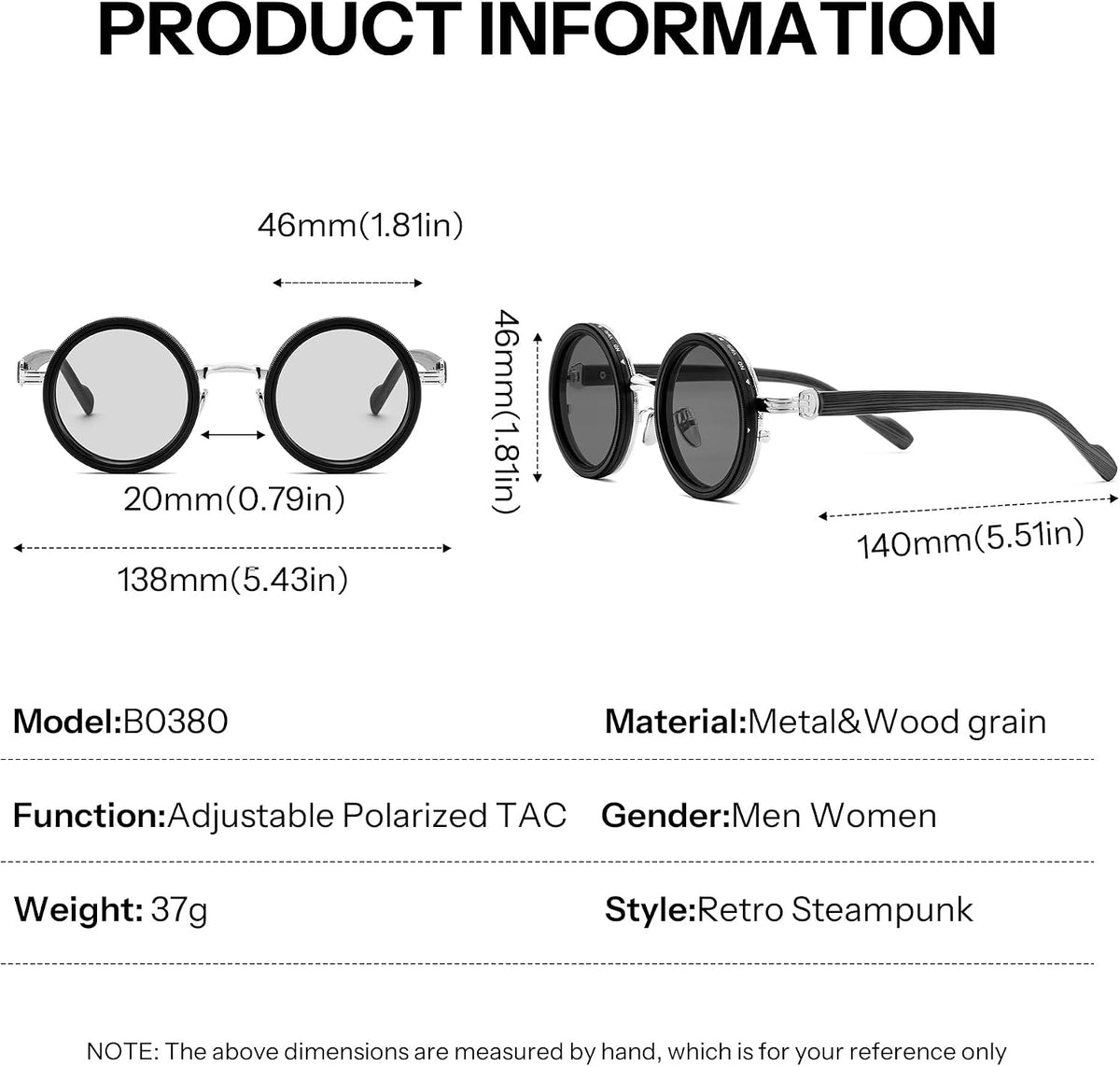 ÉÌƷͼƬ 11 | B0GG9L2R9Z | FEISEDY Adjustable Polarized Sunglasses Round ND TAC Lenses UV400 B0380