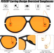 ÉÌƷͼƬ 16 | B0F8N8W8JM | FEISEDY Oversized Aviator Sunglasses With Earring Design for Women Large Big Frame Luxury Designer Shades for Ladies B0296