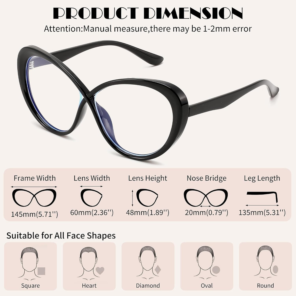 ÉÌƷͼƬ 20 | B0GXZ3356Q | FEISEDY Oversized Cat Eye Blue Light Blocking Glasses for Woman, Retro Cateye Eyeglasses, Stylish Bluelight Glasses B0454