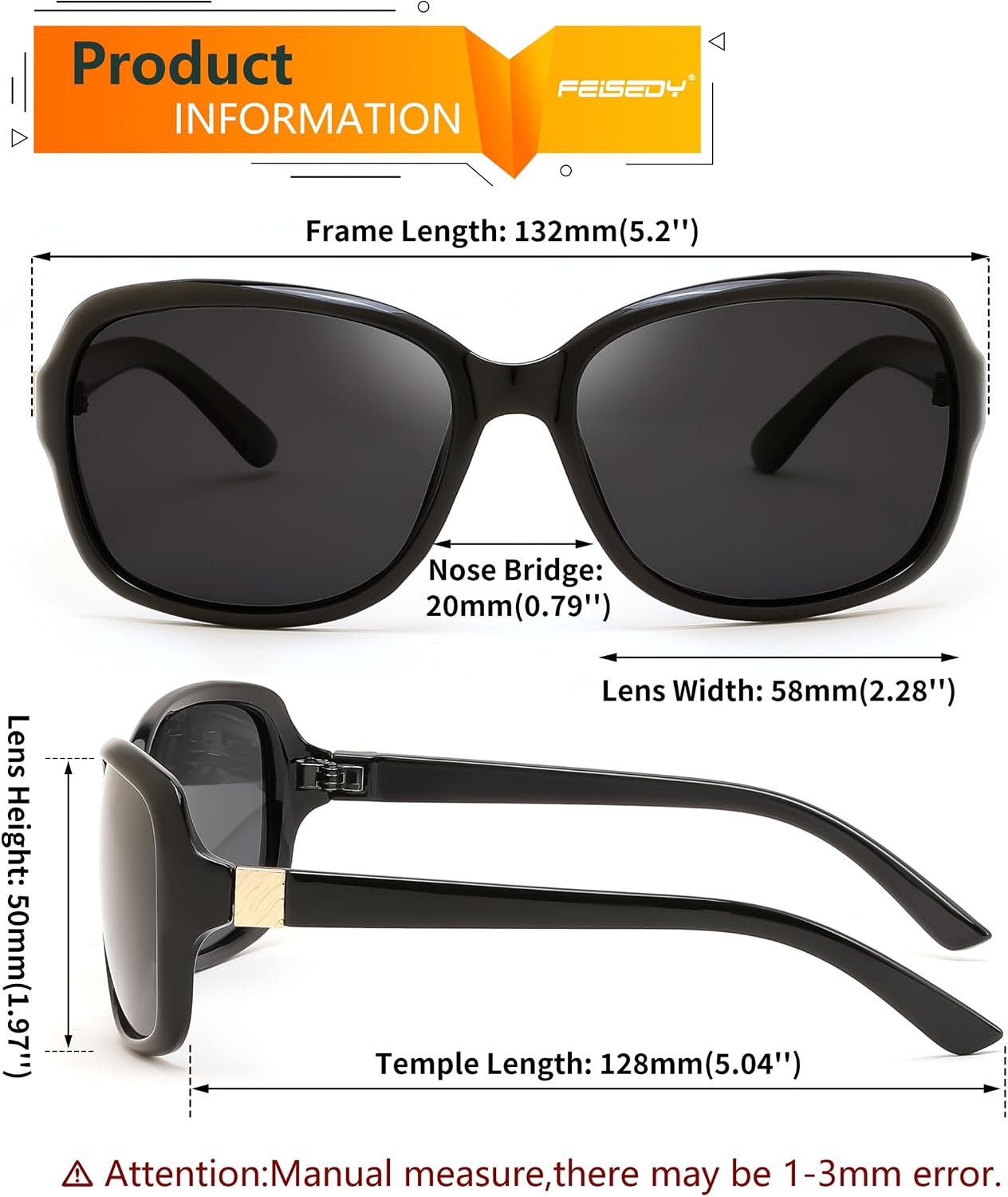 商品图片 6 | B0FZKDK786 | FEISEDY Polarized Sunglasses for Women Classic Vintage UV400 Shade | Trendy Square Wraparound Ladies Sun Glasses B0309