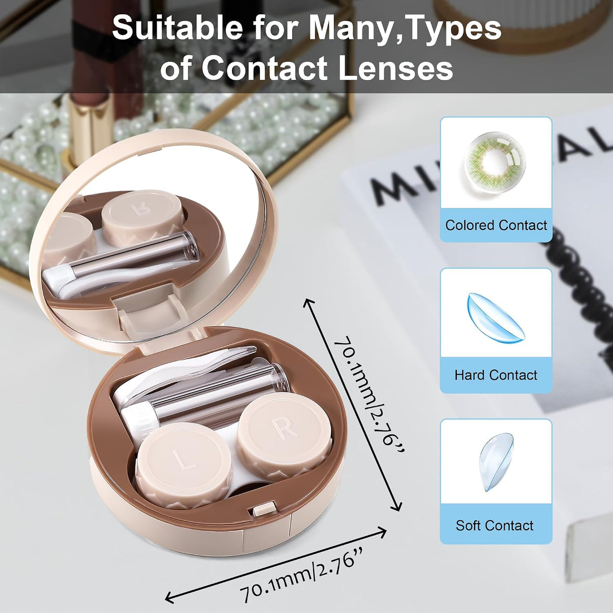 商品图片 11 | B0CHS2VZ6L | FEISEDY Contact Lens Case, Fashion Portable Contacts Lens Box with Mirror Tweezers Remover Tool Solution Bottle for Travel B0072