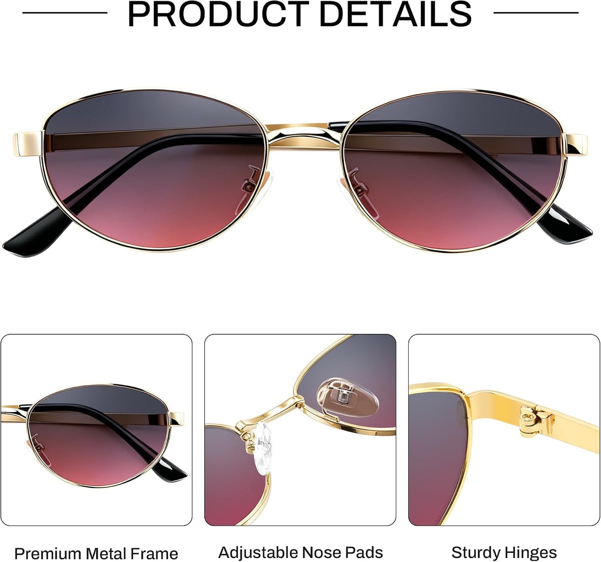 ÉÌƷͼƬ 32 | B0GVDQNHD2 | FEISEDY Oval Metal Sunglasses for Women and Men, Classic UV400 Protection Shades Retro Trendy Driving Fishing Eyewear B0430