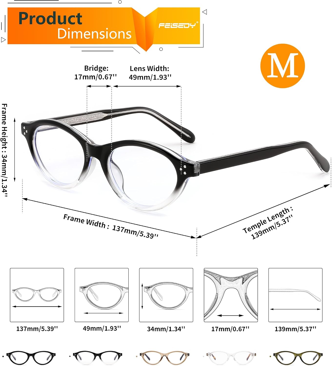 商品图片 6 | B0GV3QRRGW | FEISEDY Oval Cat Eye Blue Light Blocking Glasses for Women Clear Lens B0395