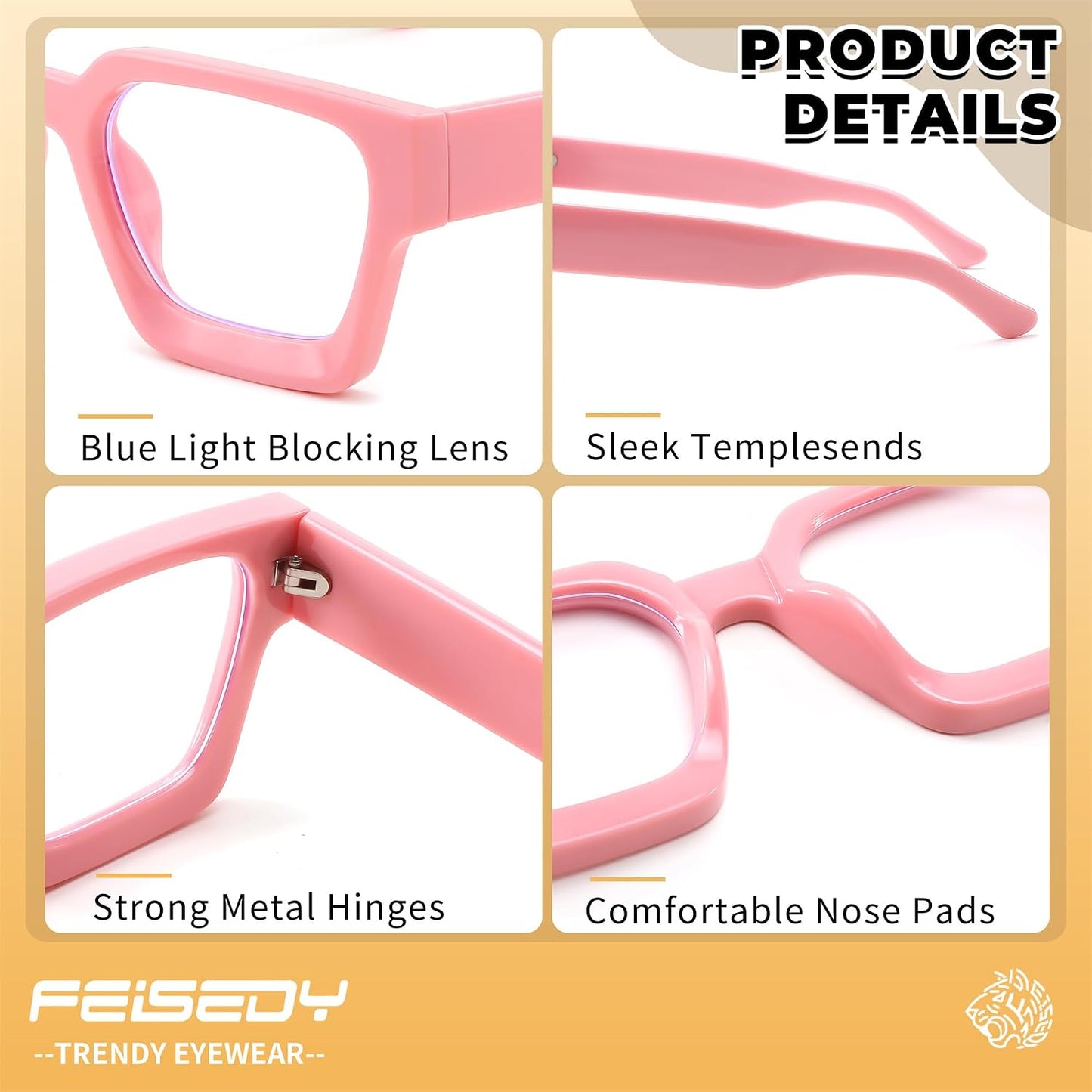 商品图片 23 | B0DXDYMMPM | FEISEDY Retro Blue Light Blocking Glasses for Women Men 90s Classic Rectangle Frame Thick Chic Computer Eyeglasses B2383R