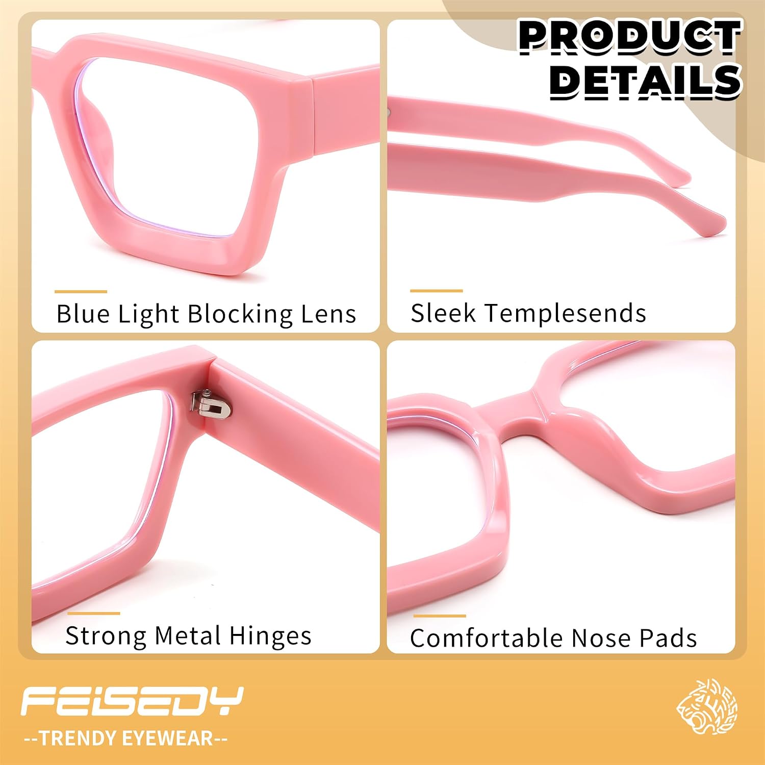 商品图片 23 | B0DXDYMMPM | FEISEDY Retro Blue Light Blocking Glasses for Women Men 90s Classic Rectangle Frame Thick Chic Computer Eyeglasses B2383R