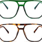 2pack Transparent Green+leopard / 54 Millimeters | B0DZH3FRGB | FEISEDY Blue Light Glasses for Women Men Oversized Pilot Lightweight B2866