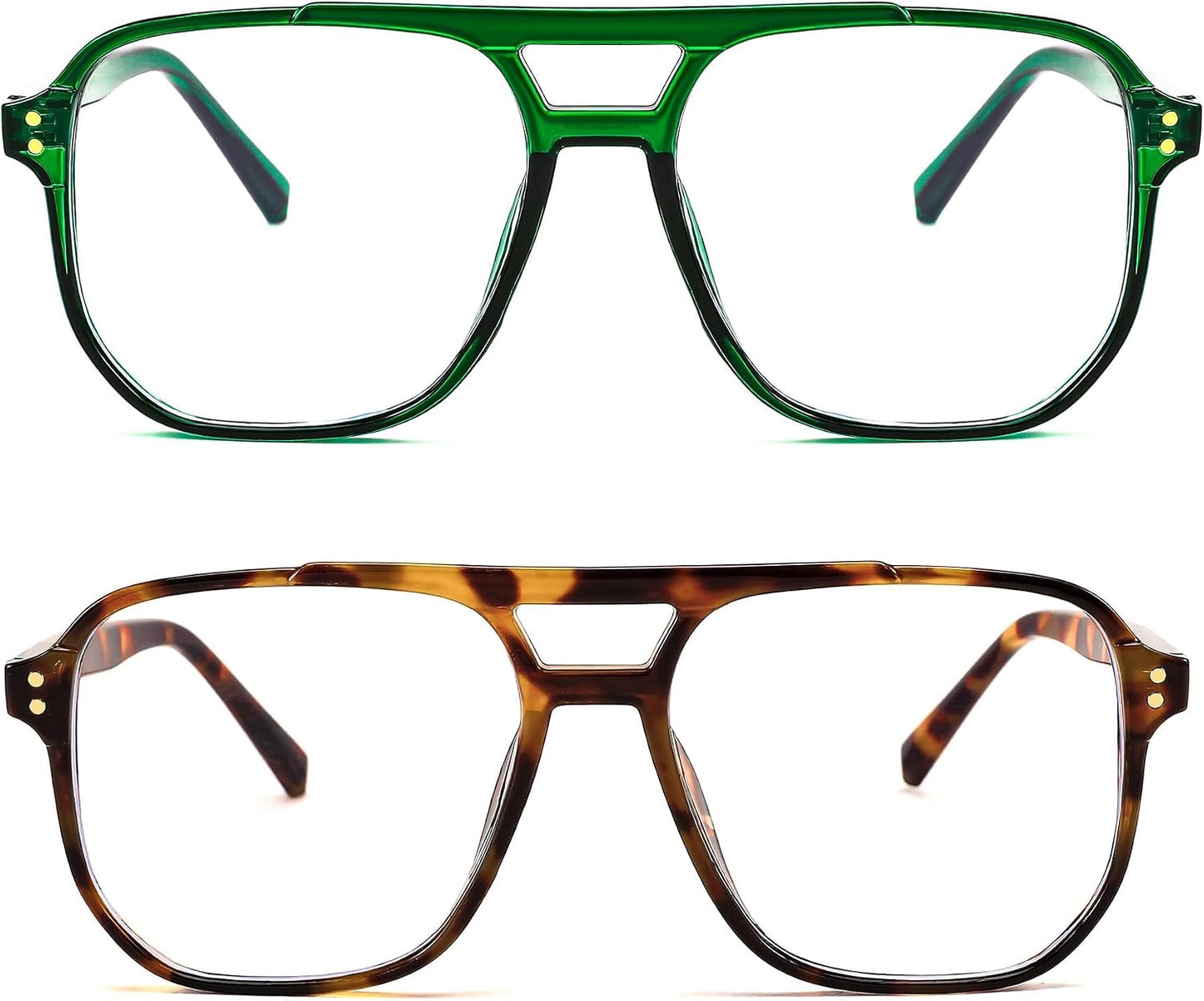 2pack Transparent Green+leopard / 54 Millimeters | B0DZH3FRGB | FEISEDY Blue Light Glasses for Women Men Oversized Pilot Lightweight B2866