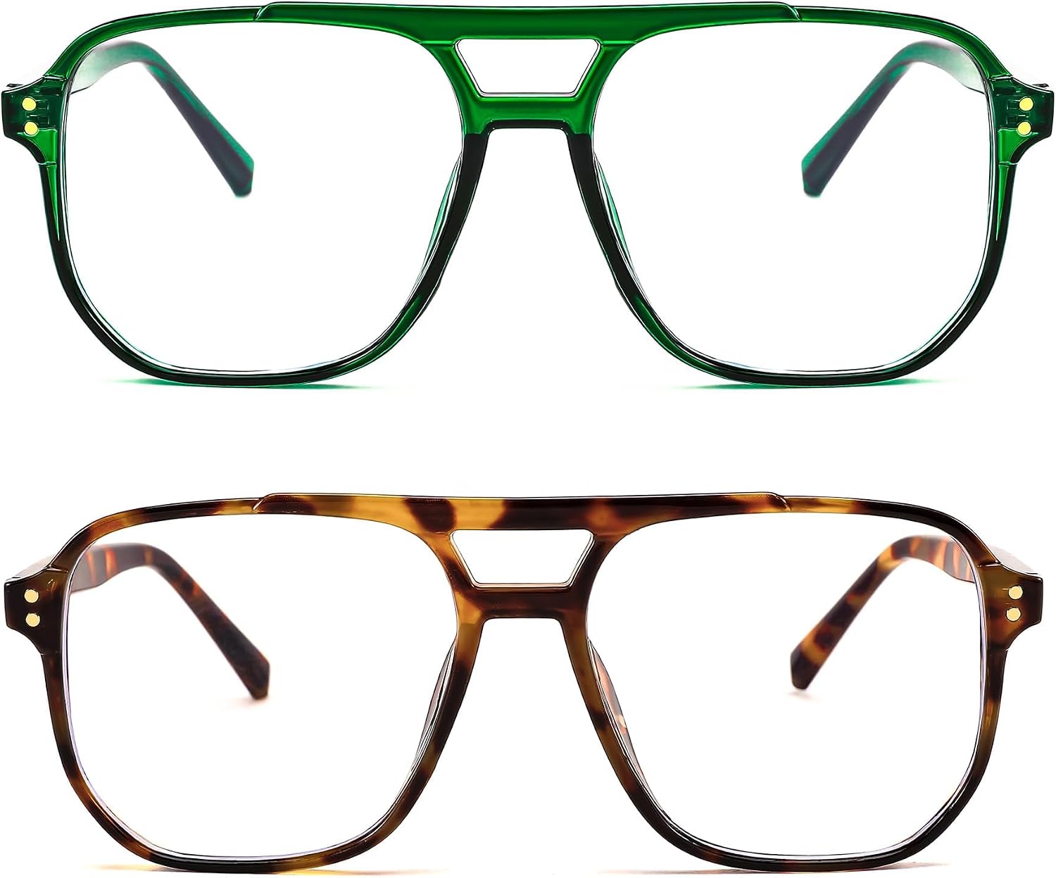 2pack Transparent Green+leopard / 54 Millimeters | B0DZH3FRGB | FEISEDY Blue Light Glasses for Women Men Oversized Pilot Lightweight B2866