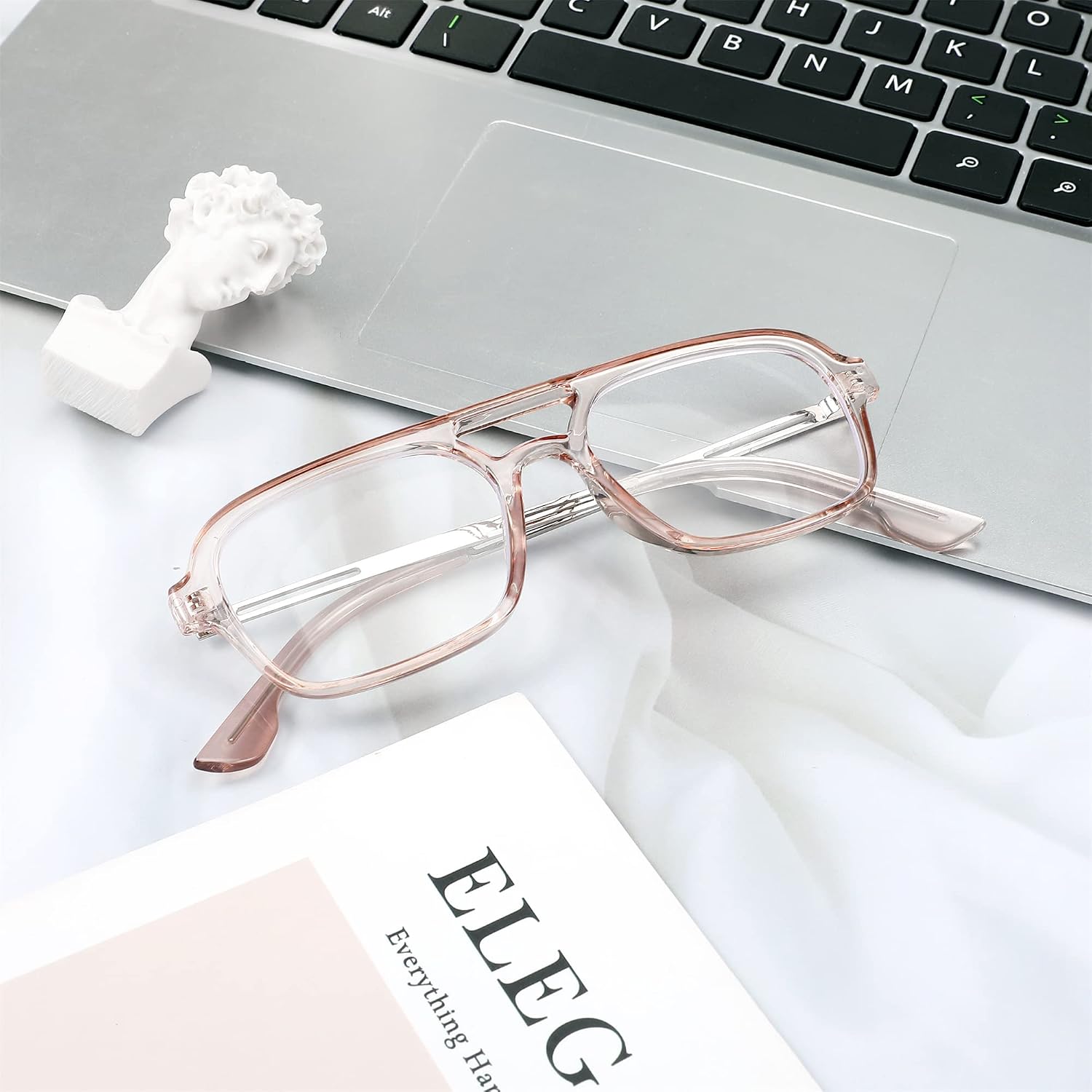 商品图片 11 | B0C65DXFMC | FEISEDY Retro Square Blue Light Blocking Reading Glasses for Women Men 70s Flat Aviator Glasses Anti-Fatigue Reader B2993