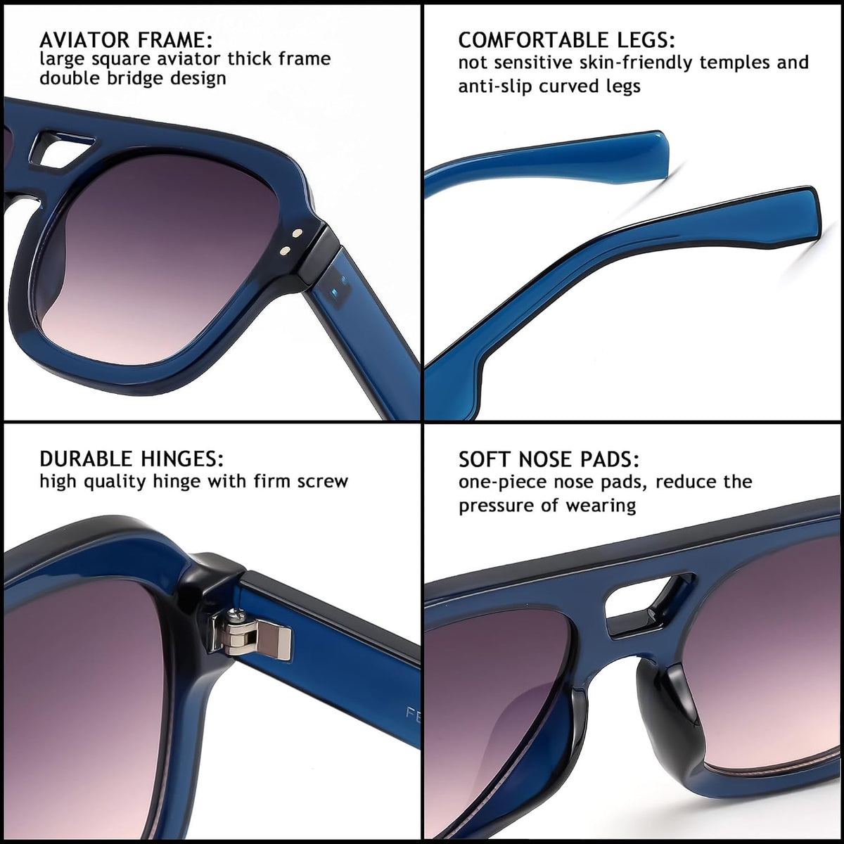 ÉÌƷͼƬ 36 | B09KV1MSHN | FEISEDY Aviator Sunglasses For Women Men Square Chunky Trendy Eyewear B2846