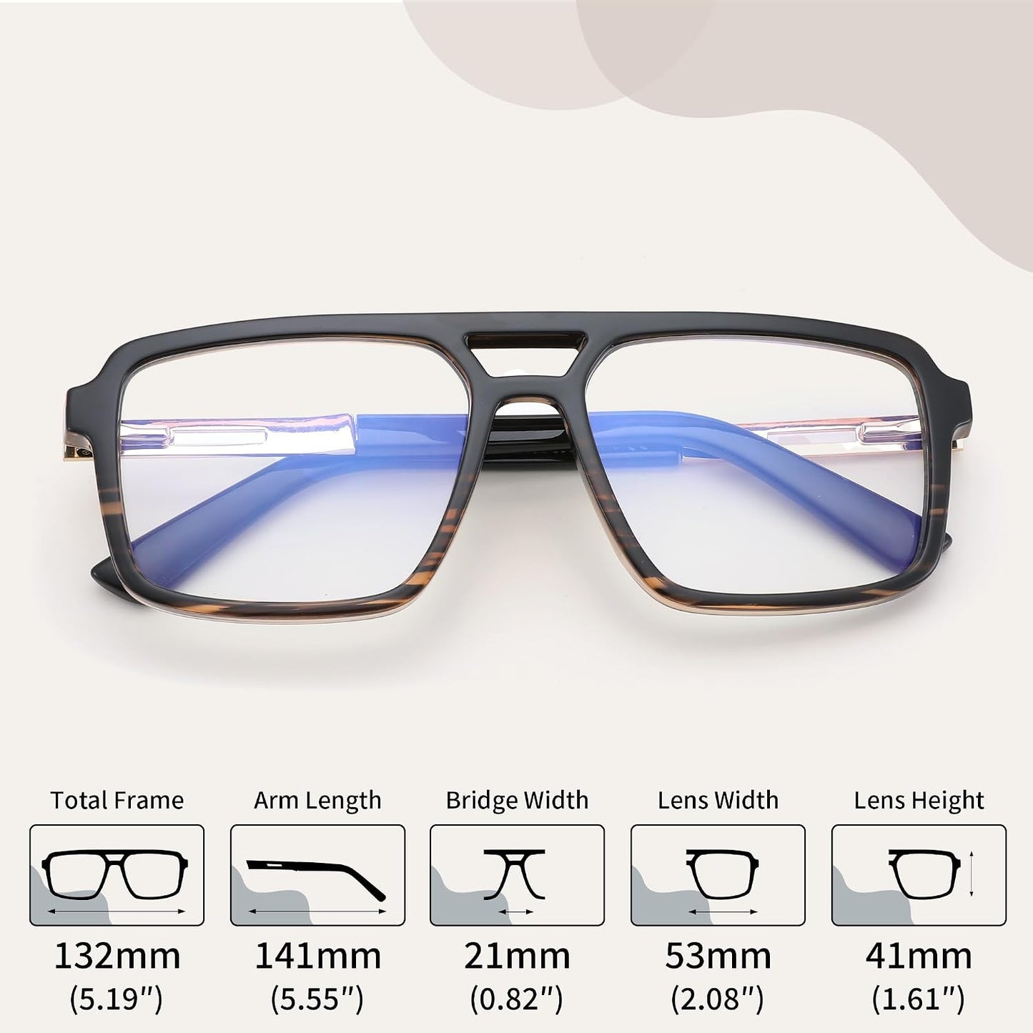 商品图片 30 | B0D9NJ18RZ | FEISEDY Retro Aviator Square Blue Light Glasses for Men Women B0209