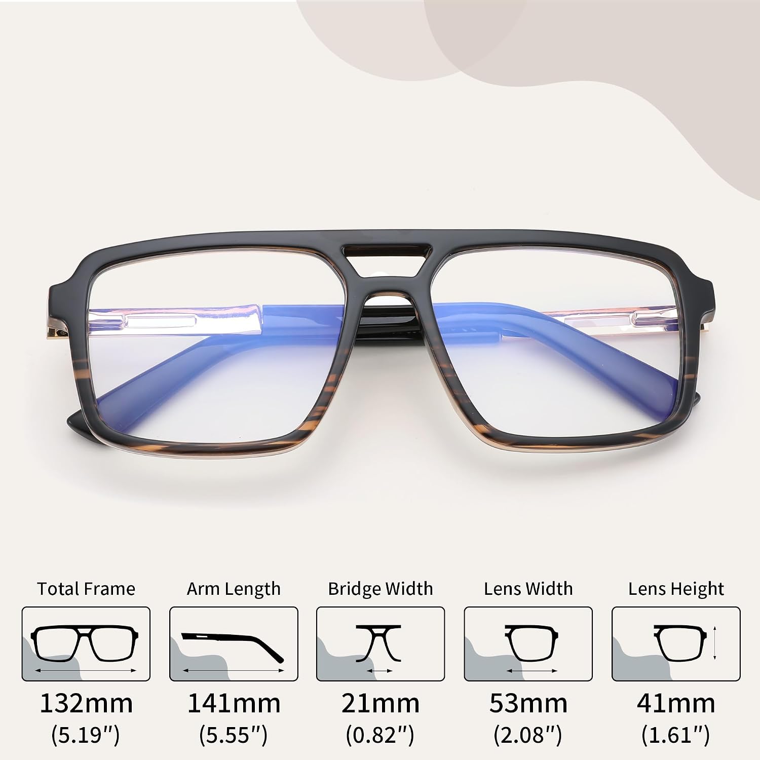 商品图片 30 | B0D9NJ18RZ | FEISEDY Retro Aviator Square Blue Light Glasses for Men Women B0209