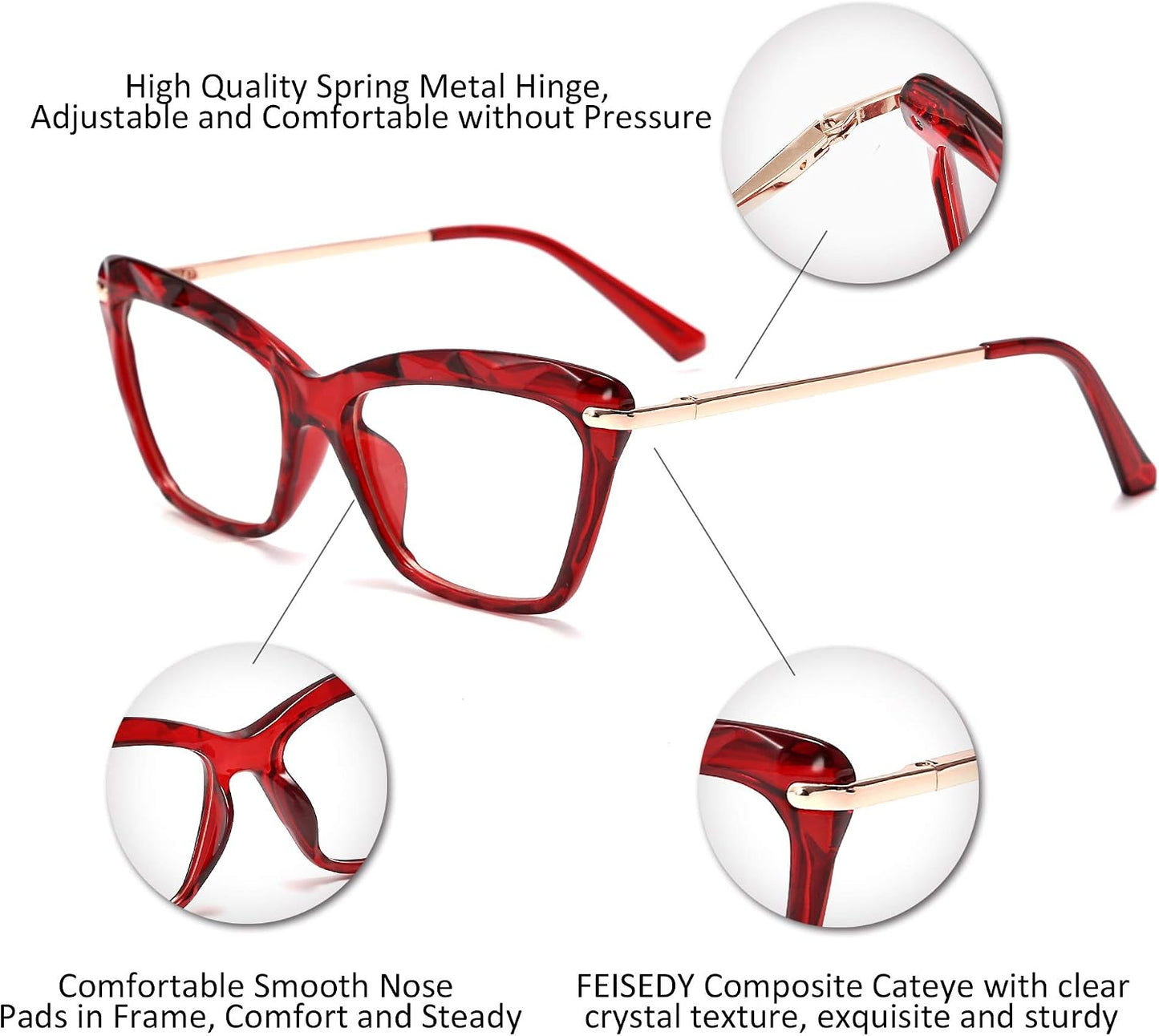 商品图片 30 | B07FR6SSY6 | FEISEDY Cat Eye Glasses Frame Clear Lenses Lightweight Eyewear for Women B2440
