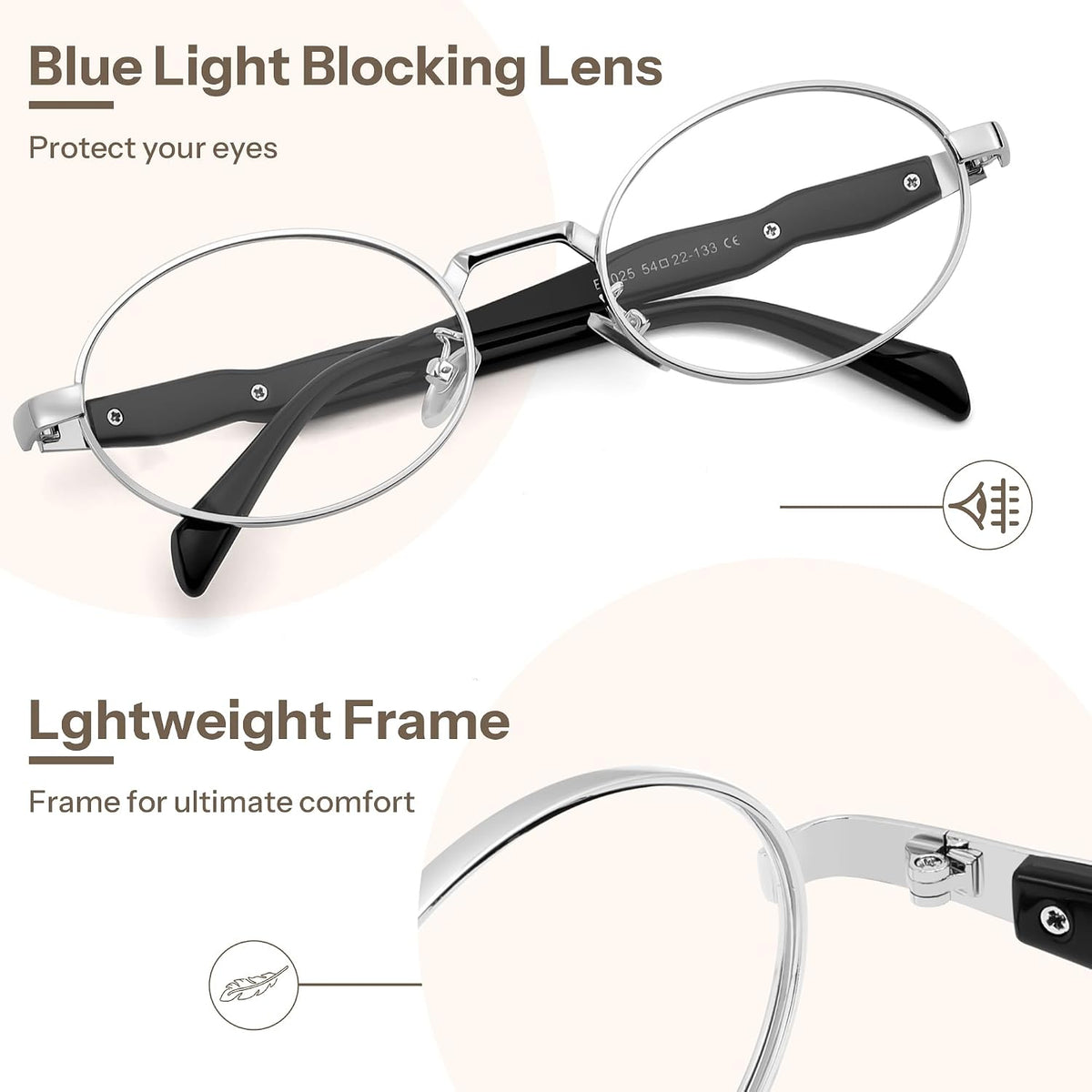 ÉÌƷͼƬ 11 | B0FN7QDKSP | FEISEDY Retro Oval Blue Light Glasses for Women Men, Vintage Trendy Classic Eyeglasses B0325