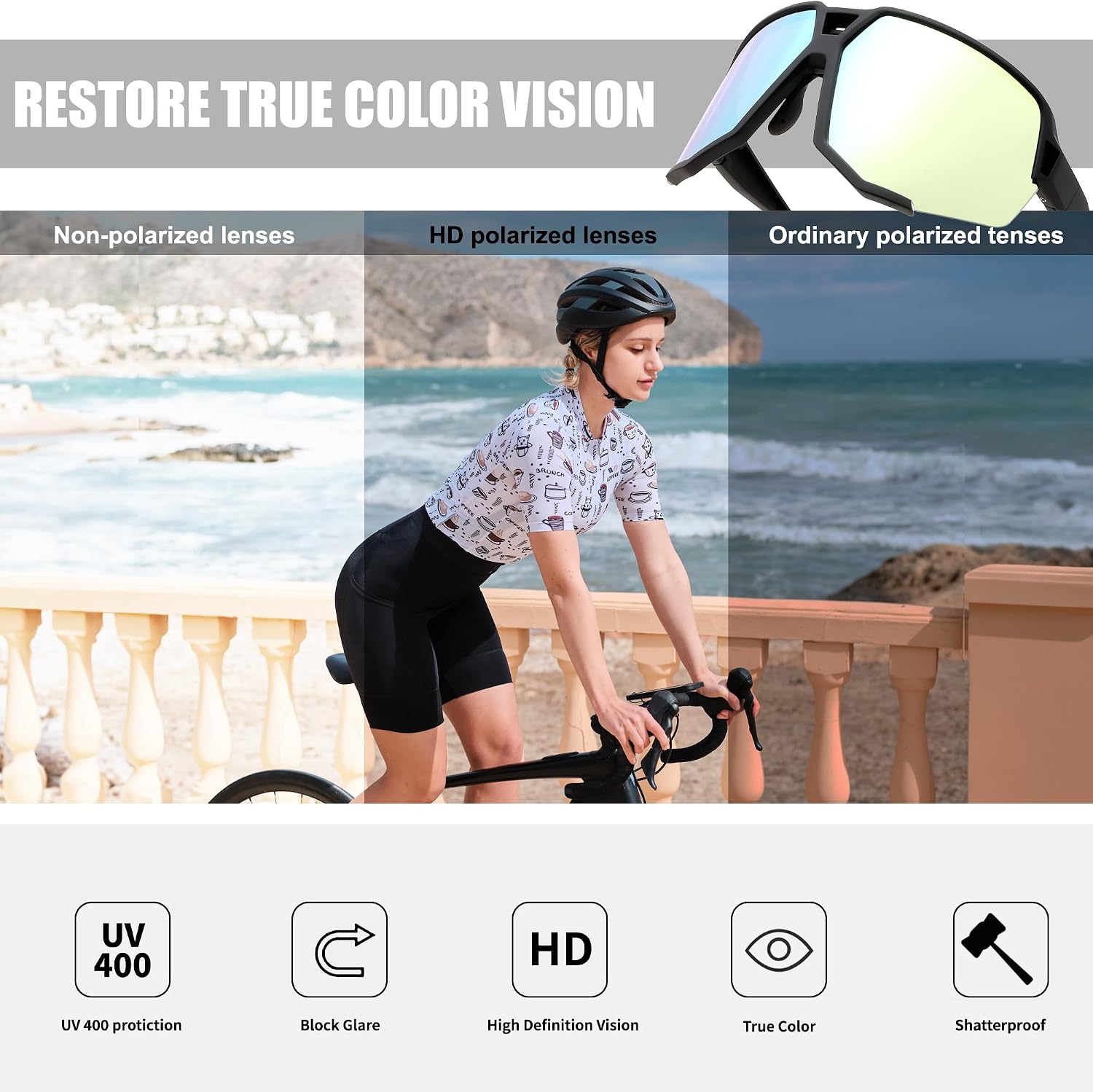 商品图片 18 | B0DN1MVJHV | FEISEDY Polarized Cycling Glasses Sports Sunglasses for Women Men Youth, Running Hiking Baseball Glasses B0215