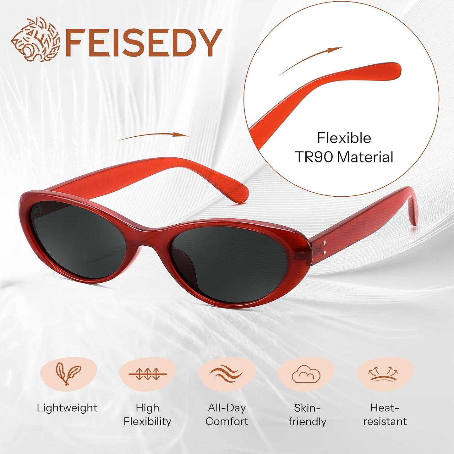 商品图片 19 | B0H6WC71MZ | FEISEDY Retro Oval Polarized Sunglasses for Women Cat Eye TR90 Shades B0460