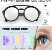 ÉÌƷͼƬ 19 | B09WN3J4YZ | FEISEDY Retro Round Steampunk Sunglasses Women Men Leatherwear B2532