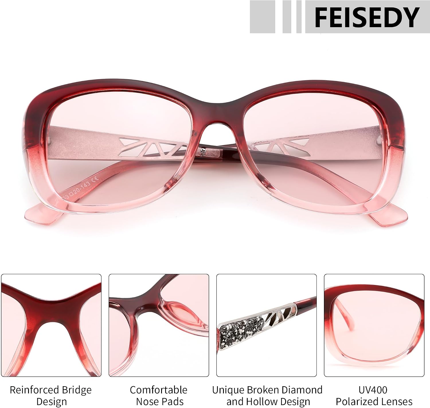 商品图片 17 | B0D2RBKKPD | FEISEDY Polarized Women Sunglasses Retro Shades Photochromic Lens Sparkling Crystal Sunglasses UV400 Protection B0144