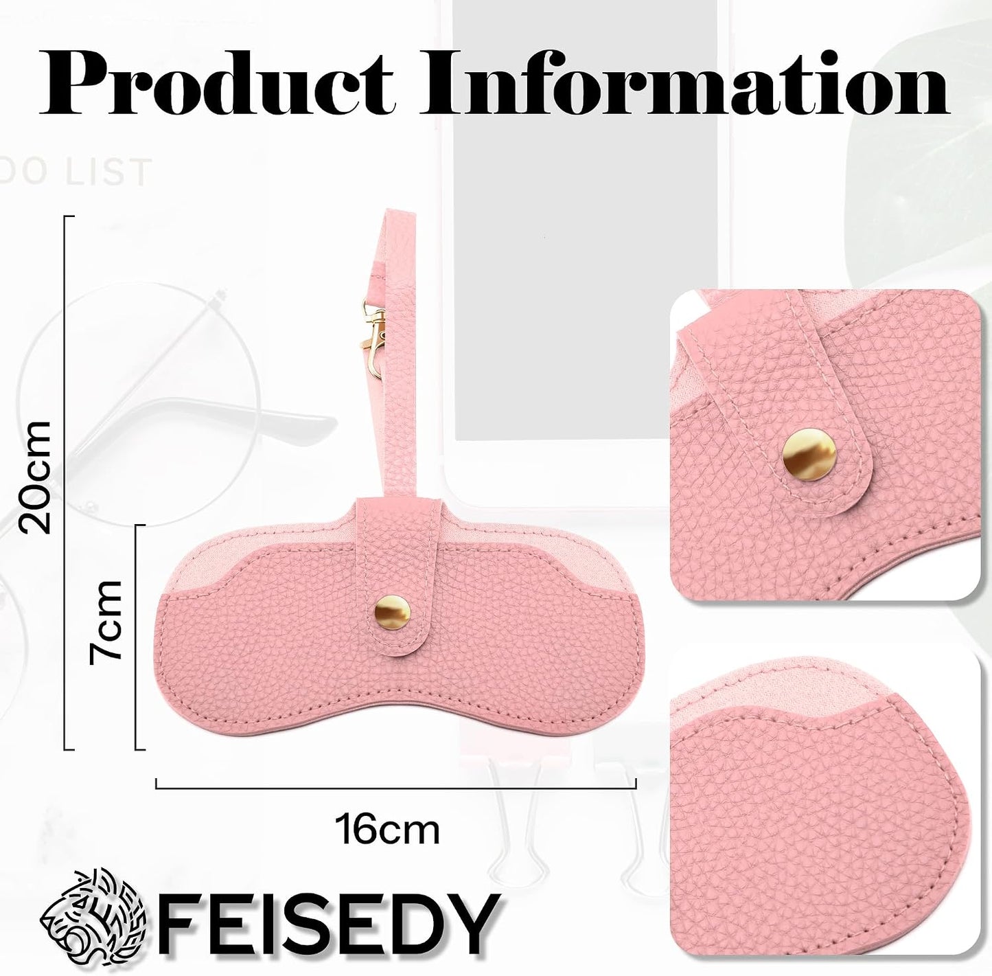 商品图片 23 | B0FMY27LR3 | FEISEDY Sunglass Case, 2Pcs Soft Leather Eyeglass Cases for Women | Slim Portable Glasses Holder, with Button-Closure Wrist Strap for Travel & Outdoor B0308