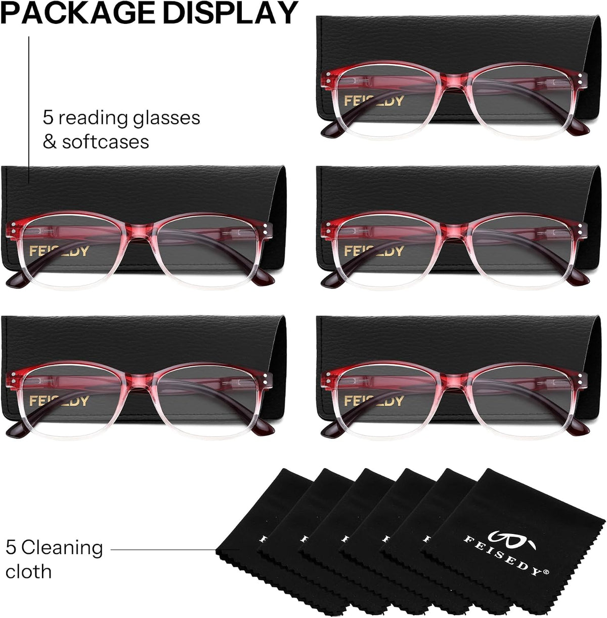 ÉÌƷͼƬ 45 | B0F7HQL9ND | FEISEDY 6/5 Pack Classic Reading Glasses Rectangular Readers B0297