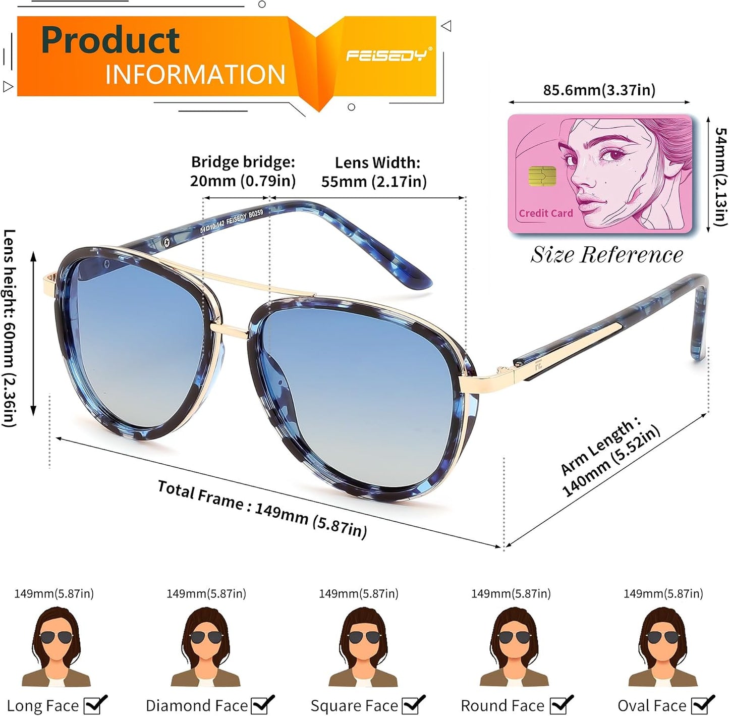 商品图片 35 | B0FPQ6L6K1 | FEISEDY Retro Polarized Aviator Sunglasses for Women Men B0259