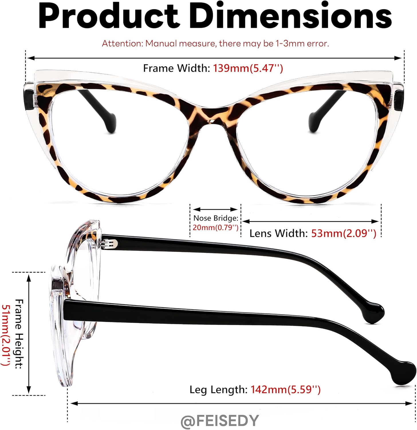 商品图片 13 | B0CGNLZQFZ | FEISEDY Women Cateye Blue Light Blocking Glasses Fake Nerd Clear Computer Eyewear TR Fashion Frame B0040