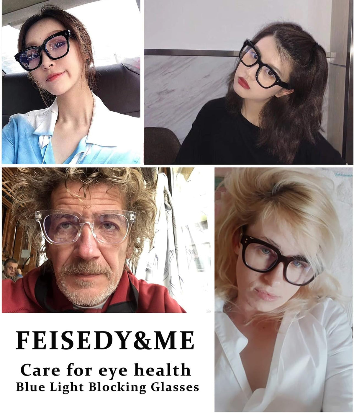 商品图片 16 | B08MFD4QG6 | FEISEDY Retro Square Anti Blue Light Blocking Glasses Women Thick Oversized Computer Eyeglasses Double Metal Studs B2689