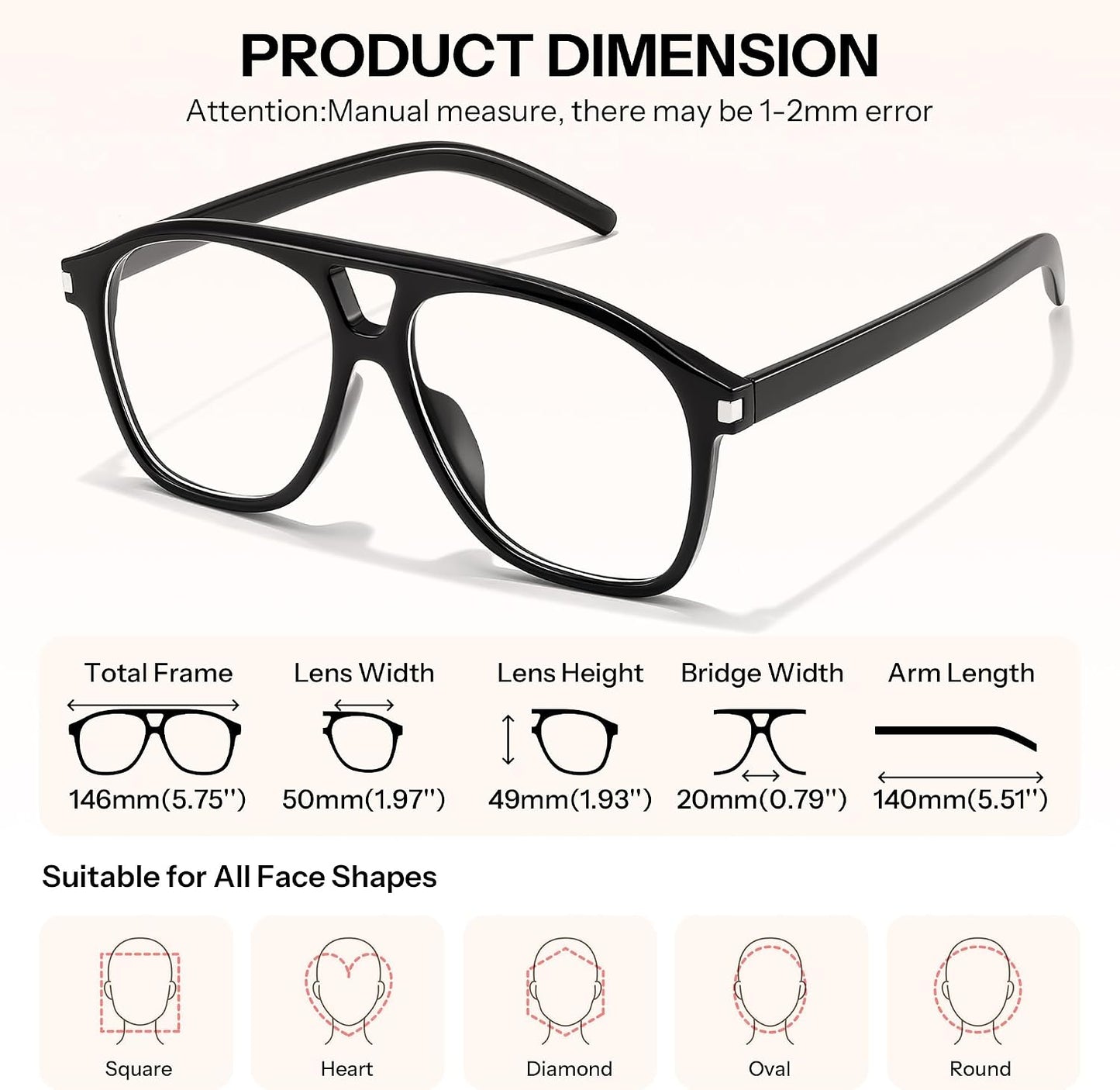 商品图片 4 | B0HCMPWV5X | FEISEDY Oversized Aviator Fashion Glasses for Women Men, Tortoise Trendy Eyeglasses, Retro Eyewear Frame for Daily Wear B0426