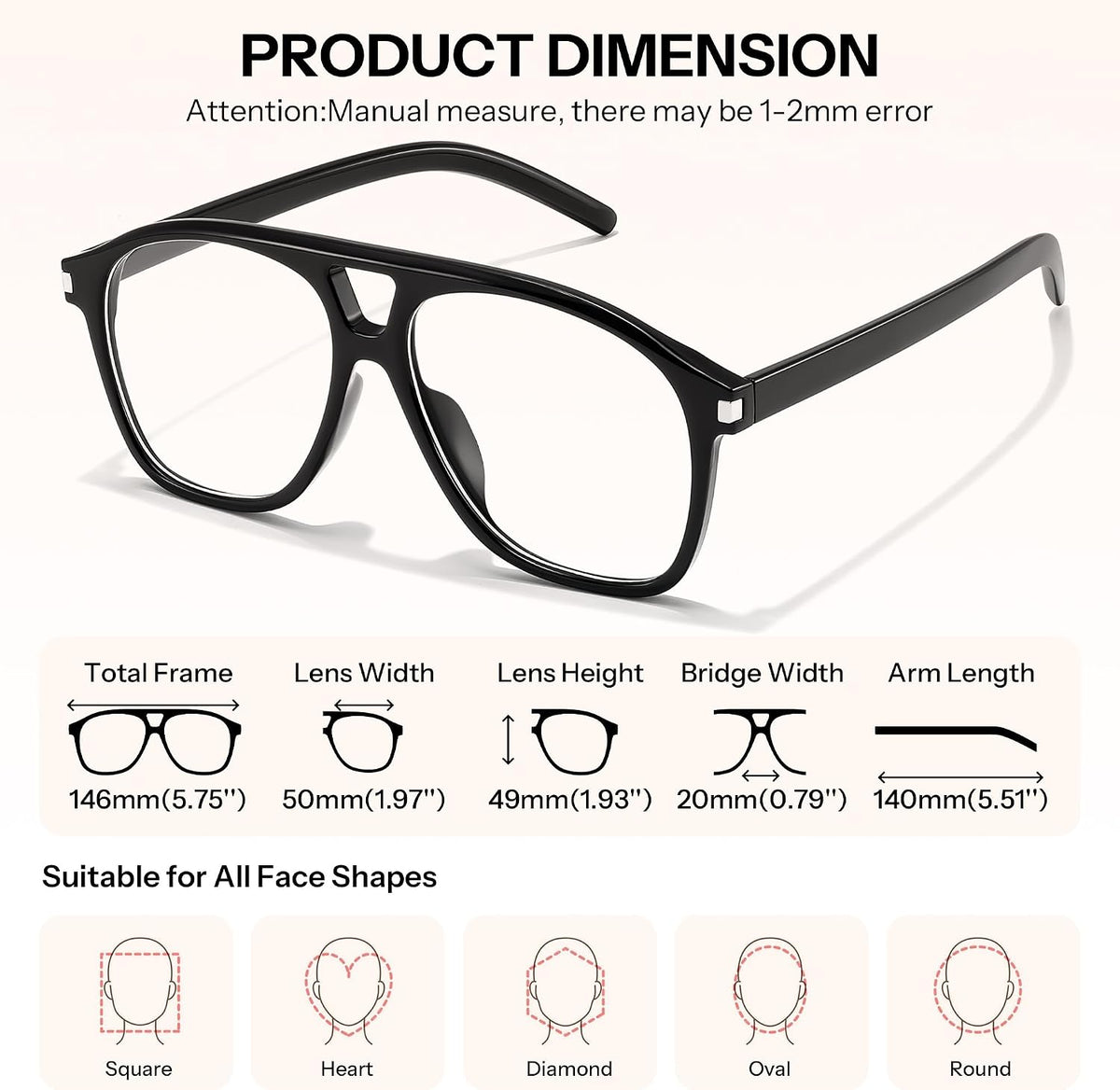 ÉÌƷͼƬ 4 | B0HCMPWV5X | FEISEDY Oversized Aviator Fashion Glasses for Women Men, Tortoise Trendy Eyeglasses, Retro Eyewear Frame for Daily Wear B0426