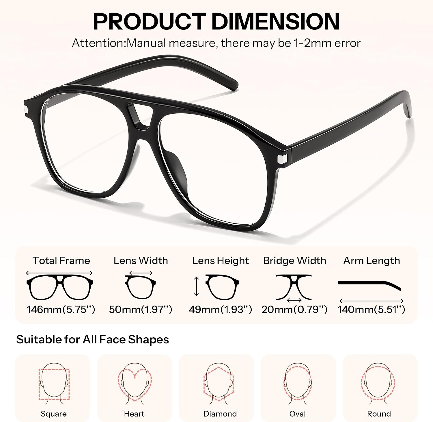 商品图片 4 | B0HCMPWV5X | FEISEDY Oversized Aviator Fashion Glasses for Women Men, Tortoise Trendy Eyeglasses, Retro Eyewear Frame for Daily Wear B0426
