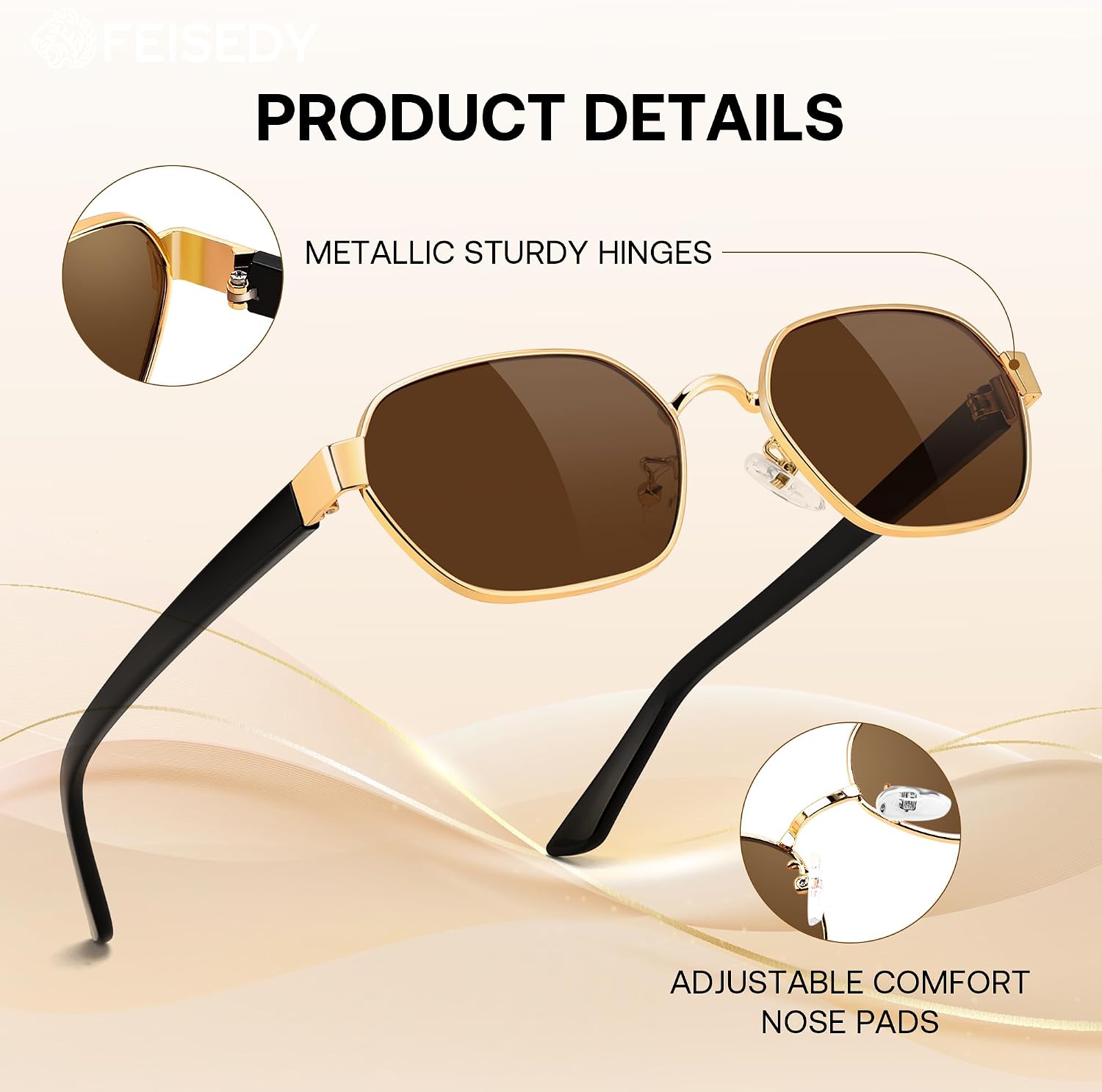 商品图片 20 | B0GY42ZV46 | FEISEDY Women and Men UV400 Protection Sunglasses, Polygon Square Metal Frame Retro Stylish Shades B0452