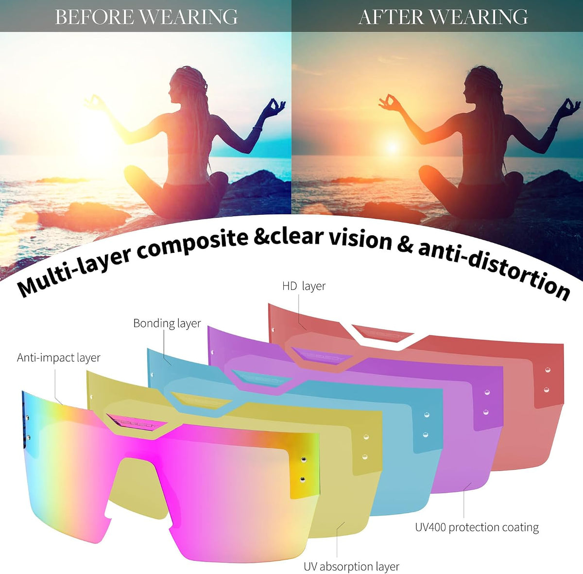 ÉÌƷͼƬ 36 | B0D4Y6RY37 | FEISEDY Sunglasses Men Women, Big Oversized Square Frame,UV400 Mirrored Sun Glasses, Cycling Driving Fishing Hiking B0064