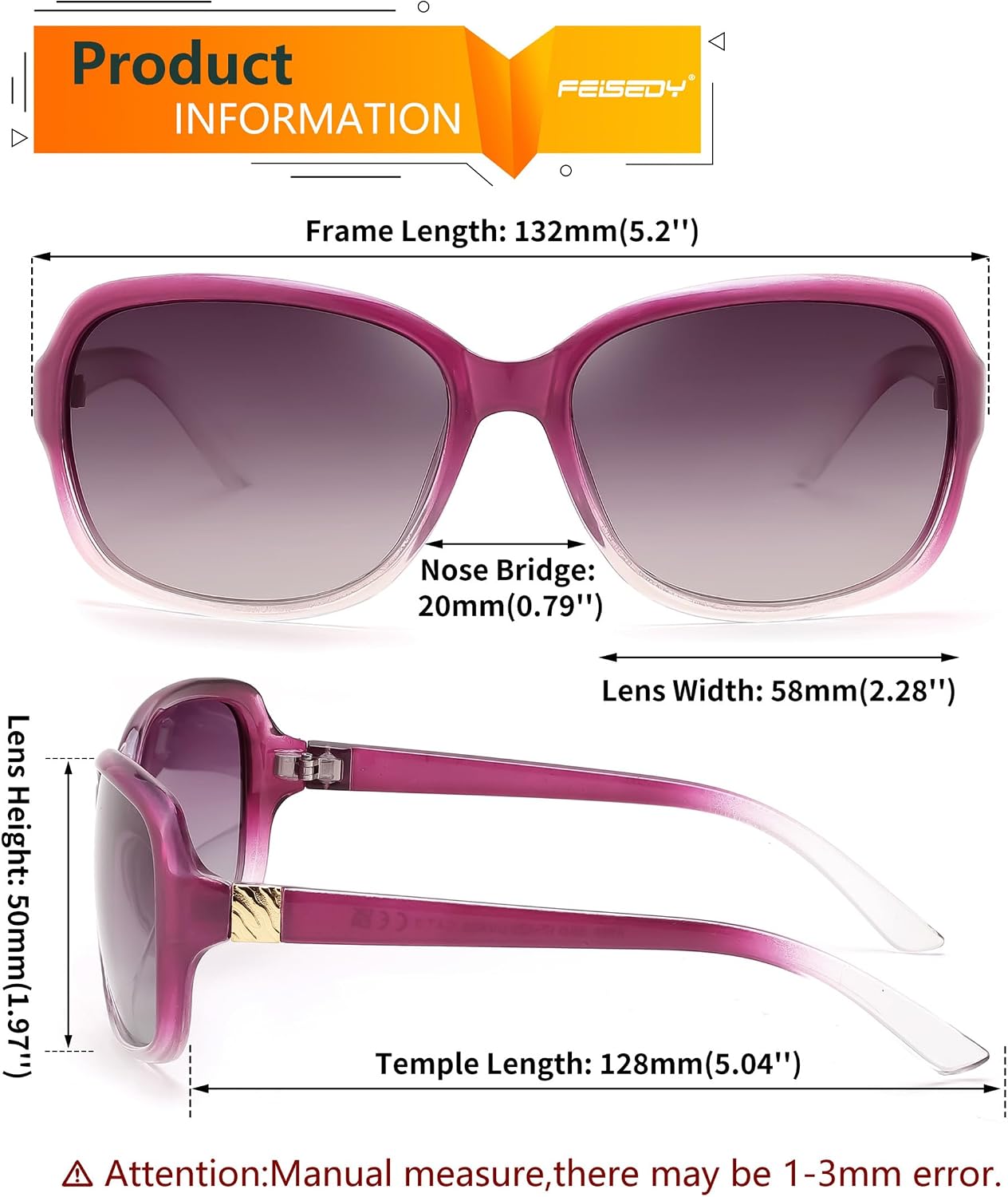 商品图片 21 | B0FZKDK786 | FEISEDY Polarized Sunglasses for Women Classic Vintage UV400 Shade | Trendy Square Wraparound Ladies Sun Glasses B0309