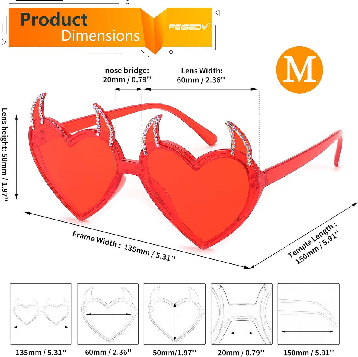 ÉÌƷͼƬ 3 | B0CGZTNXKY | FEISEDY Sunglasses Women Men, Halloween Party Disco Trendy Love Sun Glasses, Rimless Heart Devil Ear Frame B0054