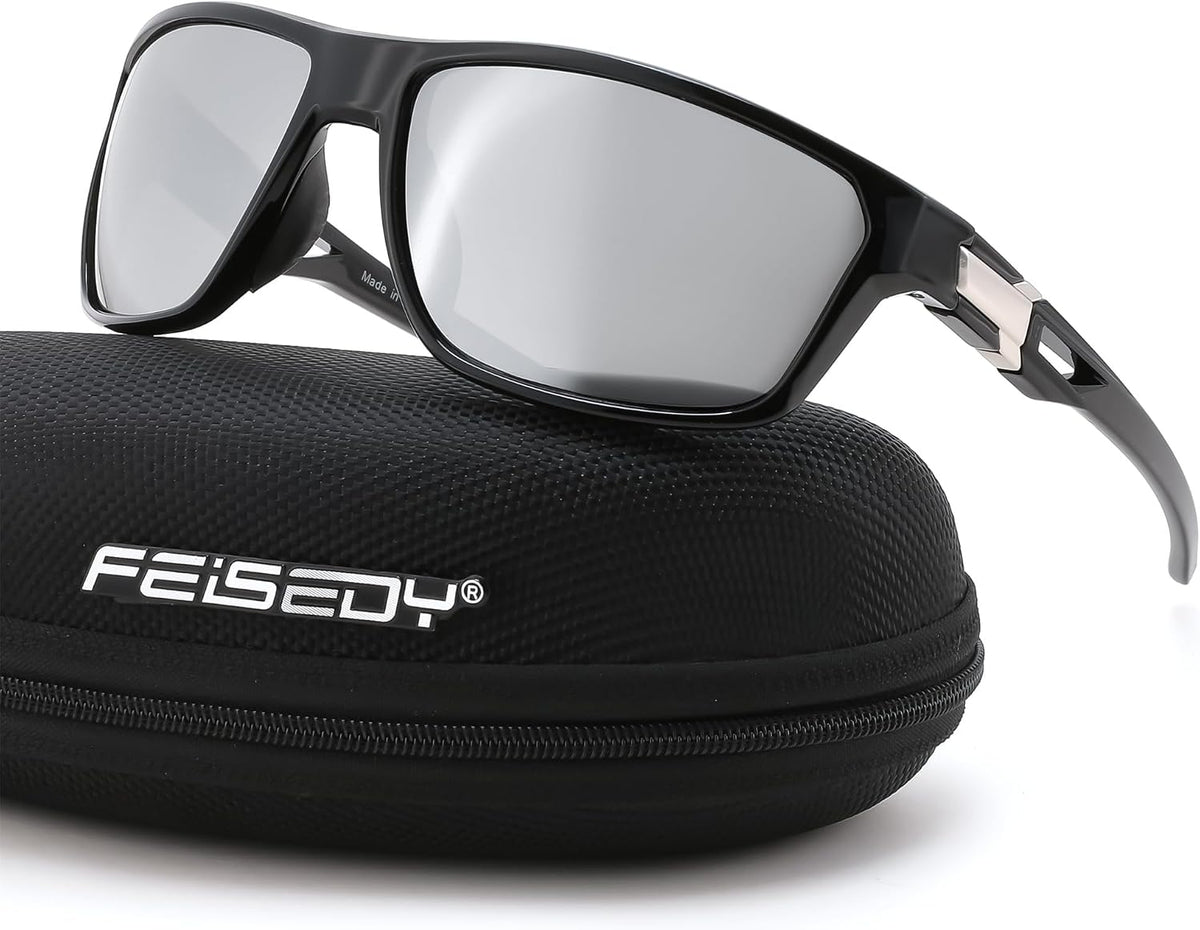 Black +Silver Lens / Medium | B0GZTHXP4N | FEISEDY Sport Sunglasses Polarized UV400 Protection for Men Women B1389