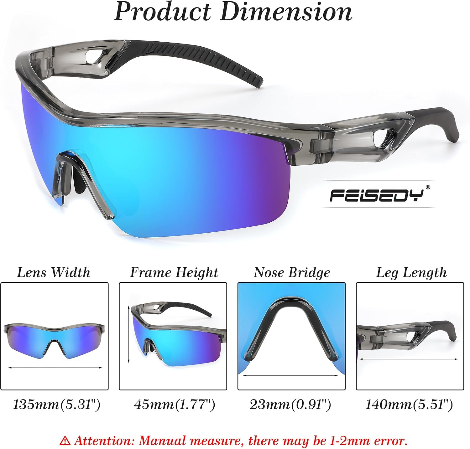 商品图片 28 | B0C7189J4Z | FEISEDY Men Sunglasses, Polarized Cycling Sunglasses, UV400 Sports Baseball Running Fishing Hiking Shades B2372