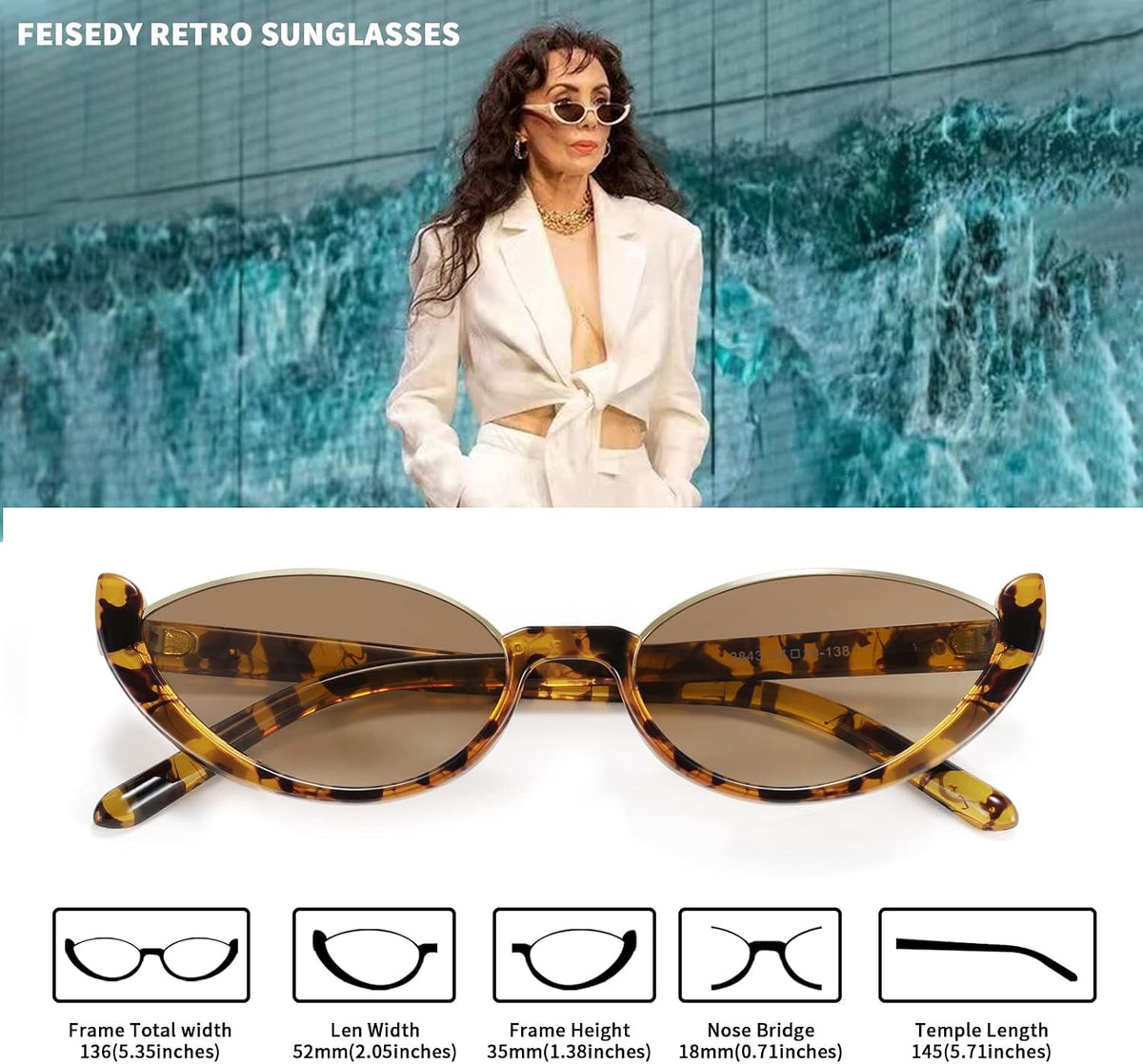 ÉÌƷͼƬ 26 | B09P86RSS8 | FEISEDY Fashion Small Cat Eye Sunglasses for Women Retro Trendy Cool Sun Glasses B2864