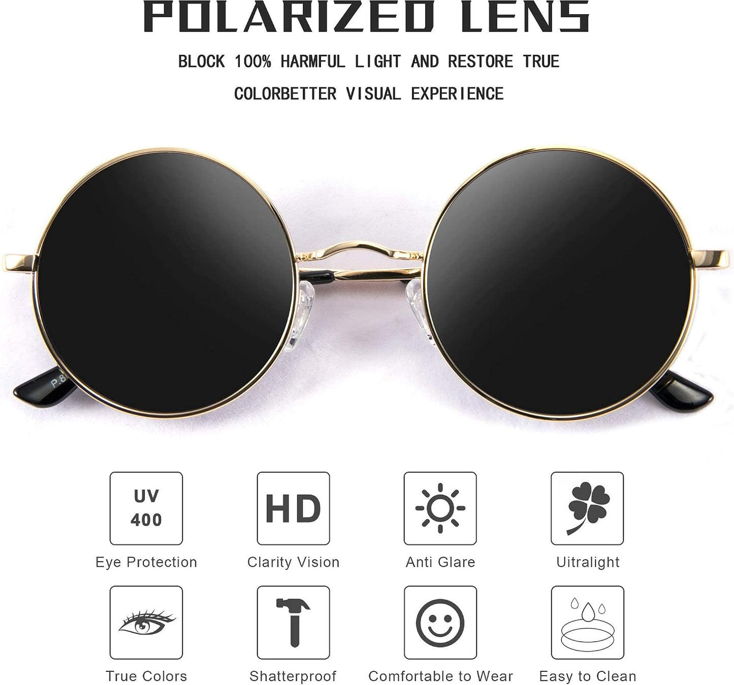 商品图片 11 | B08HRQJKLS | FEISEDY Steampunk Sunglasses Retro Round Polarized Women Men Metal Glasses B2528